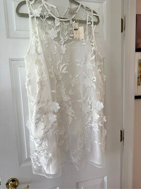 FLAT WHITE Floral Mini Dress in White Size XL NWT$168